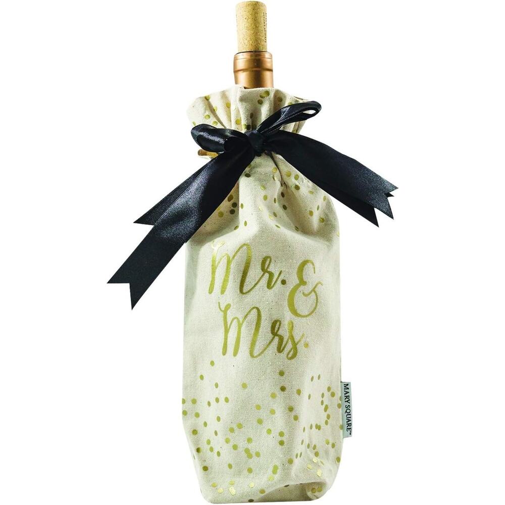 Mary Square MR. & MRS. Wedding Anniversary Wine Bag - Gold & Black, One Size NEW